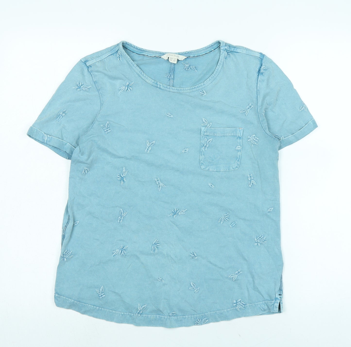 White Stuff Womens Blue Cotton Basic T-Shirt Size 8 Scoop Neck