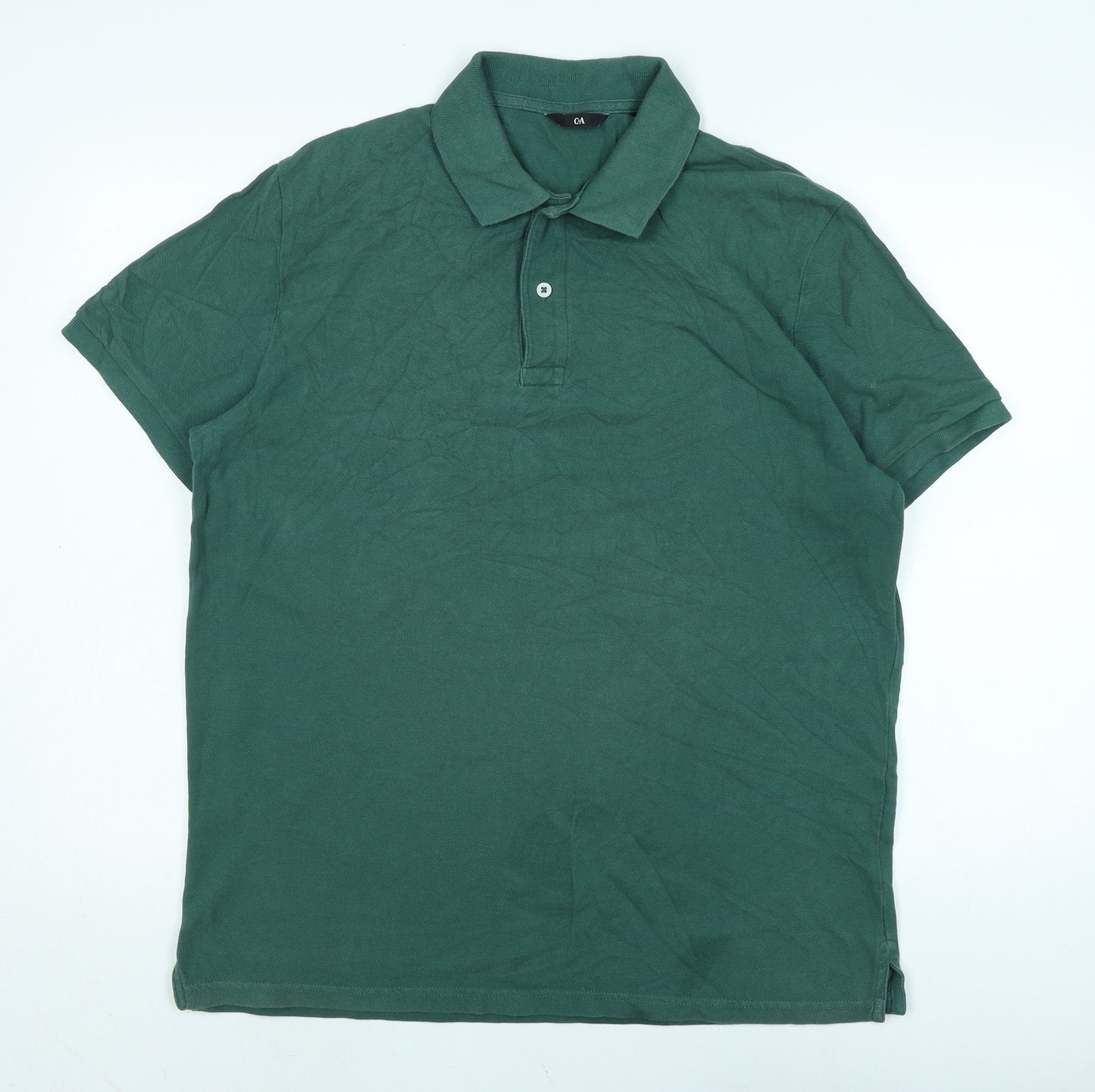 C&A Mens Green Cotton T-Shirt Size L Collared