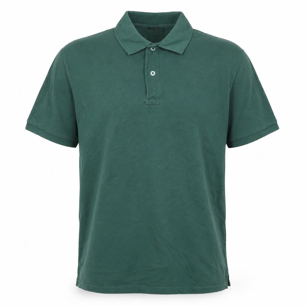 Front view of C&A men’s green cotton t-shirt, size L, collared