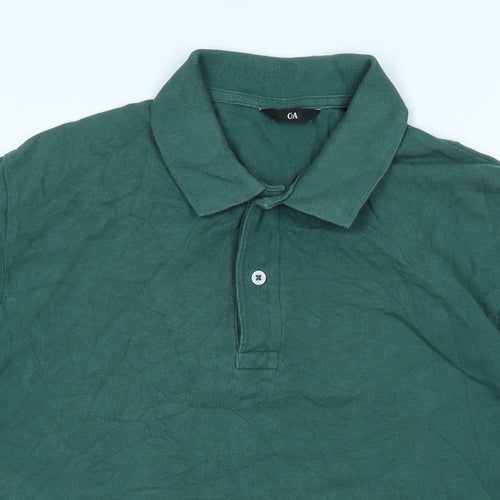 C&A Mens Green Cotton T-Shirt Size L Collared