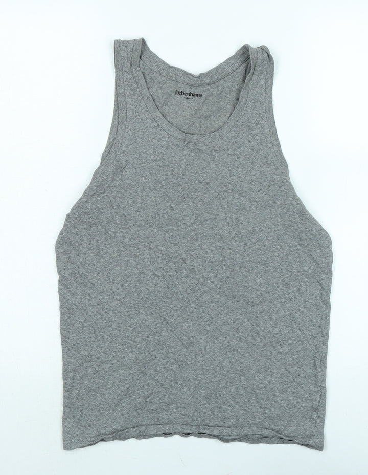 Debenhams Womens Grey Cotton Basic Tank Size S Scoop Neck
