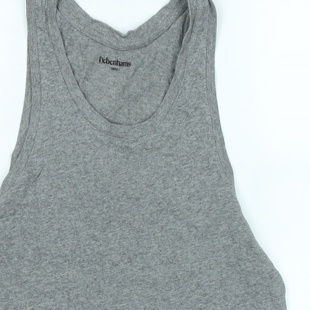 Debenhams Womens Grey Cotton Basic Tank Size S Scoop Neck