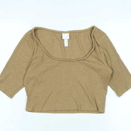 H&M Womens Brown Cotton Basic Polo Size M Round Neck