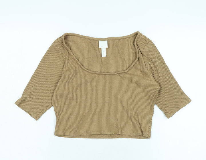 H&M Womens Brown Cotton Basic Polo Size M Round Neck