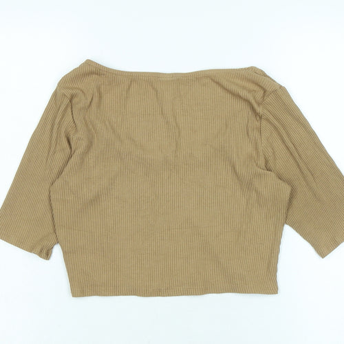 H&M Womens Brown Cotton Basic Polo Size M Round Neck