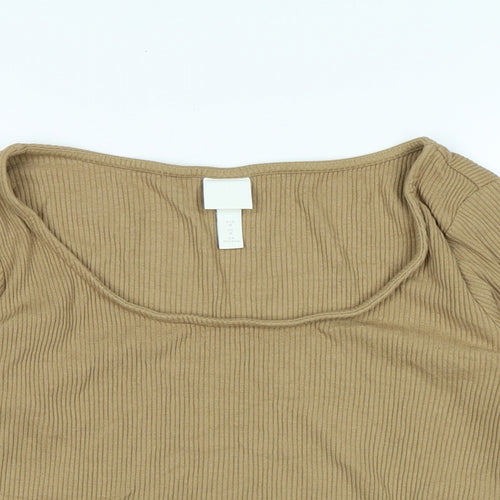 H&M Womens Brown Cotton Basic Polo Size M Round Neck