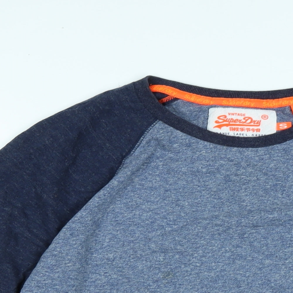 Superdry Mens Blue Cotton T-Shirt Size S Crew Neck