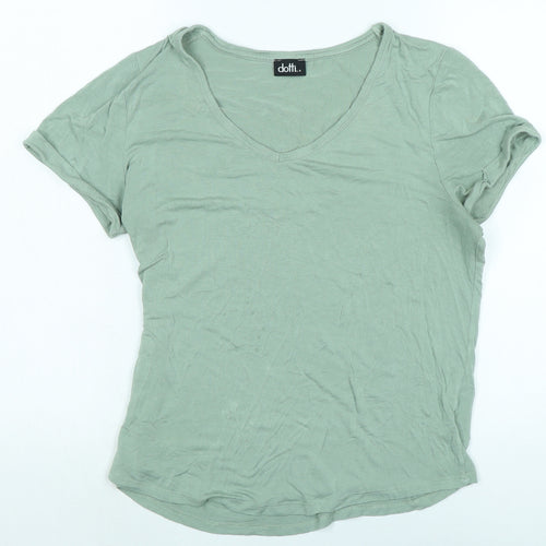 Dotti Womens Green Cotton Basic Polo Size M V-Neck