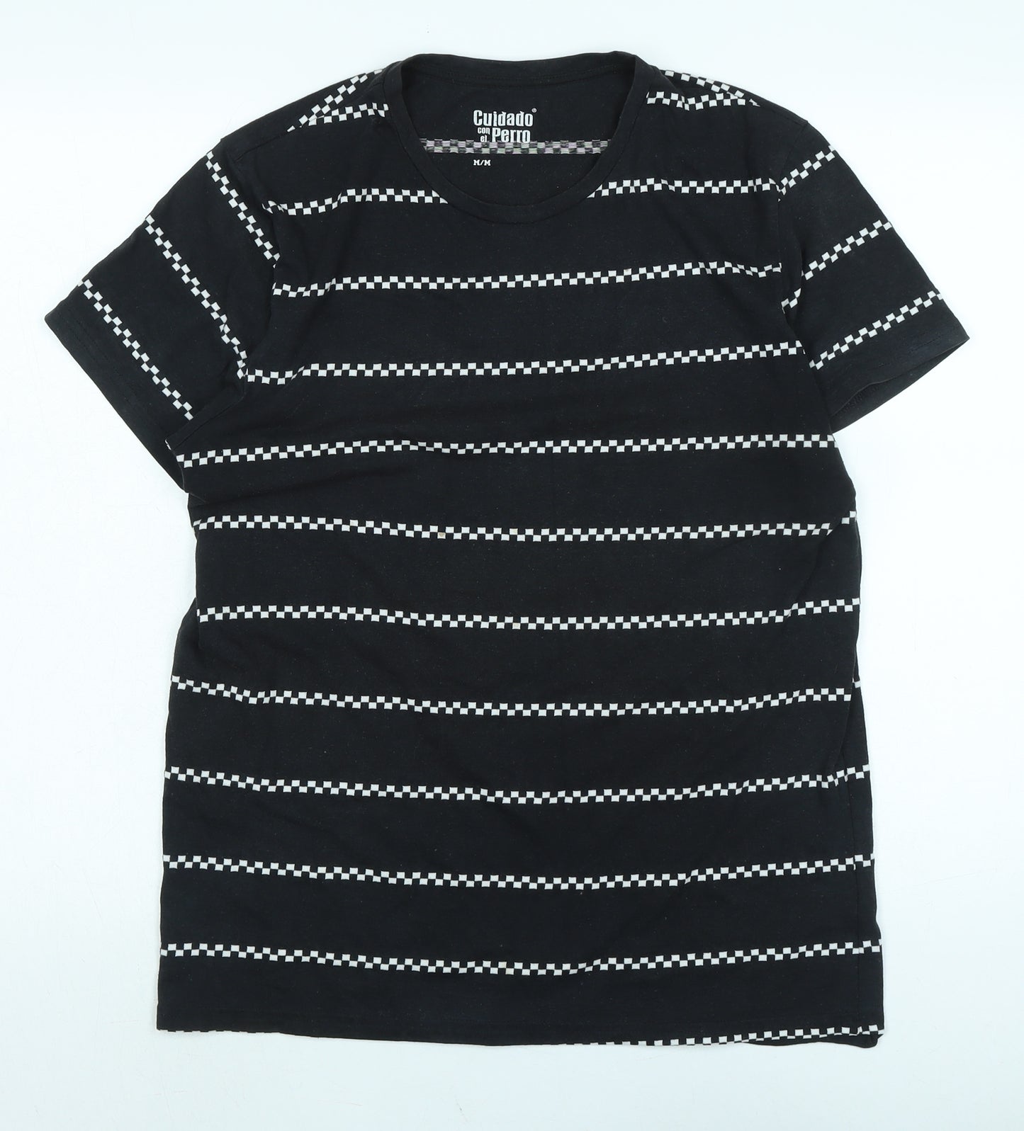 quidado con el pero Womens Black Cotton Basic T-Shirt Size M Crew Neck
