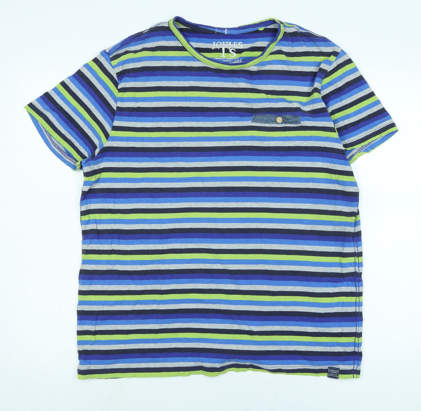 Joules Womens Multicoloured Striped Cotton Basic T-Shirt Size L Crew Neck