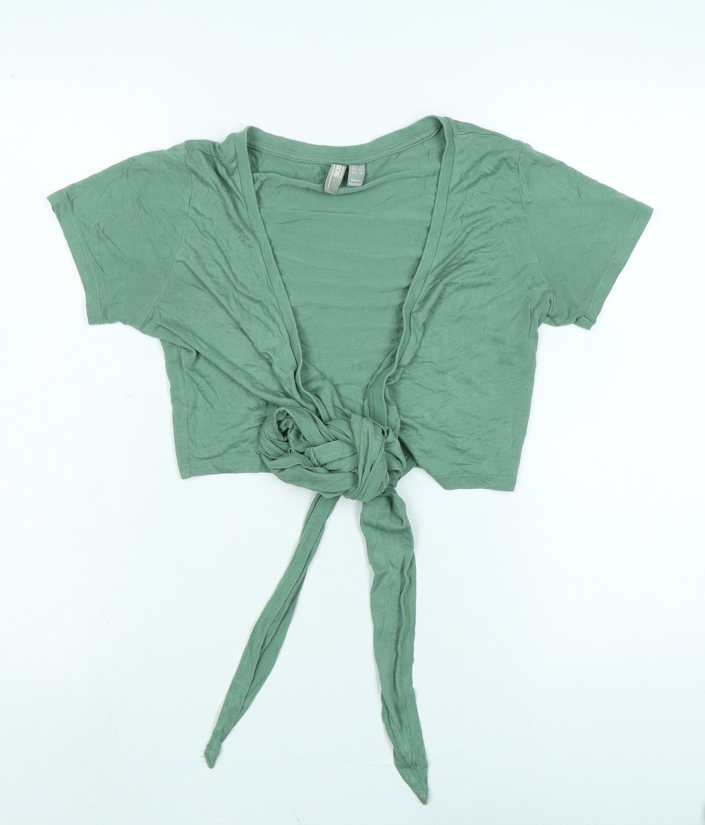 ASOS Womens Green Cotton Wrap T-Shirt Size 8 V-Neck