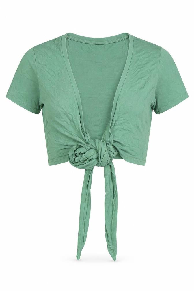 ASOS Womens Green Cotton Wrap T-Shirt Size 8 V-Neck