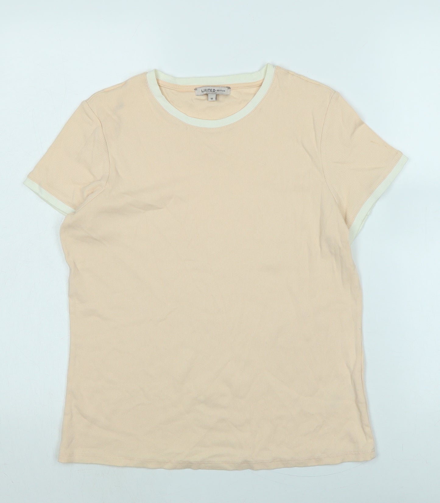 Marks and Spencer Womens Orange Cotton Basic T-Shirt Size 16 Crew Neck