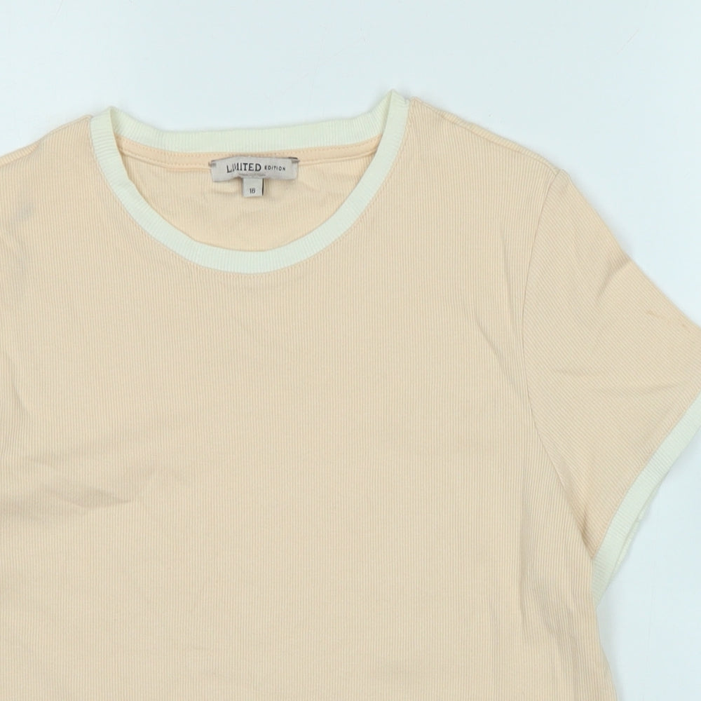 Marks and Spencer Womens Orange Cotton Basic T-Shirt Size 16 Crew Neck