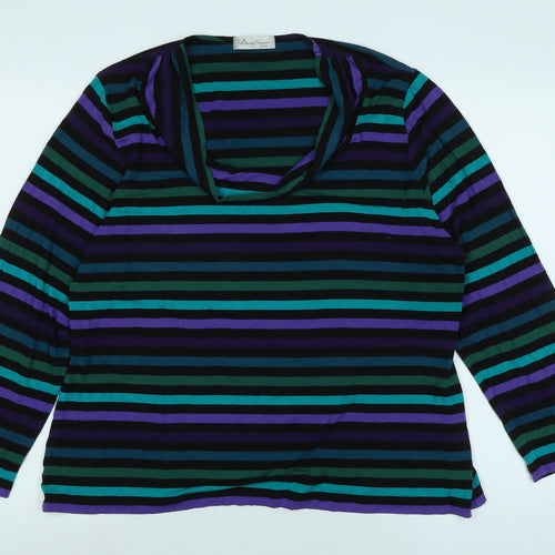 David Nieper Womens Multicoloured Striped Viscose Jersey Blouse Size 20 Cowl Neck