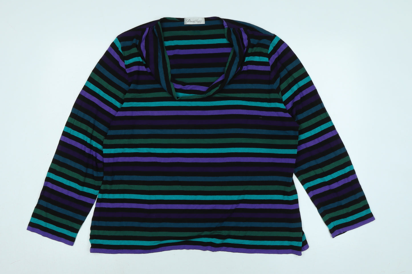 David Nieper Womens Multicoloured Striped Viscose Jersey Blouse Size 20 Cowl Neck