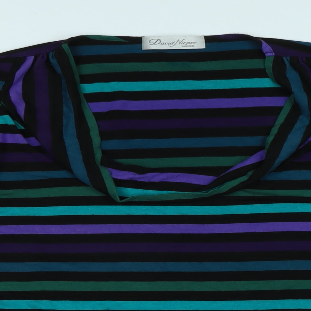 David Nieper Womens Multicoloured Striped Viscose Jersey Blouse Size 20 Cowl Neck