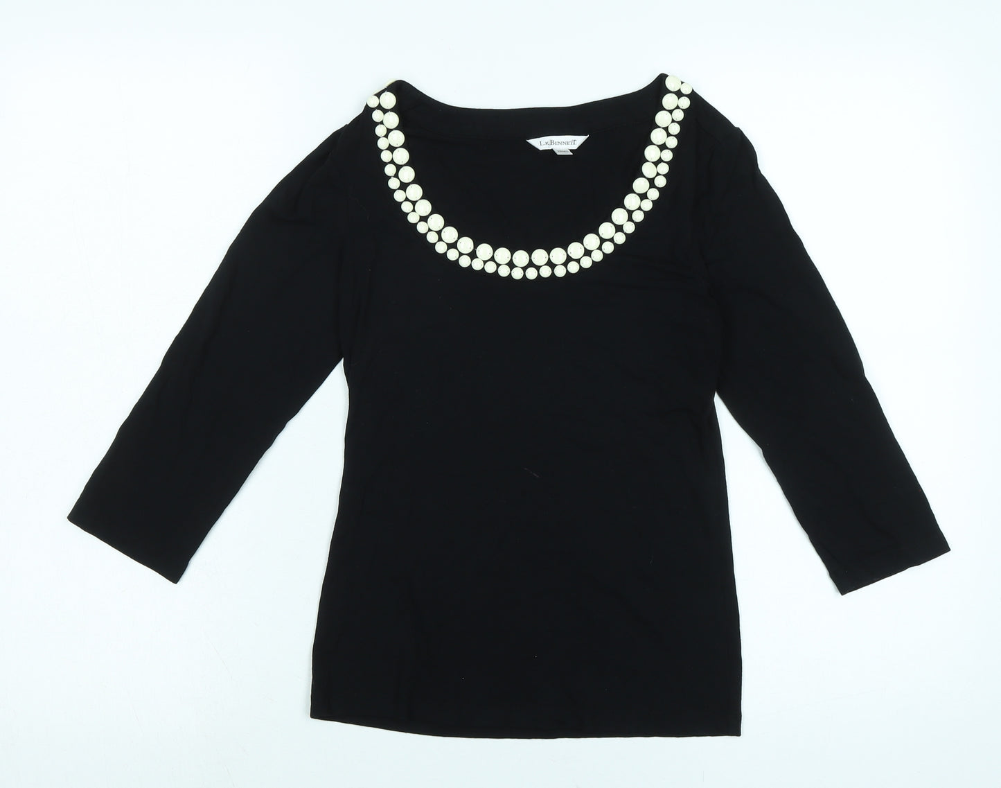 LK Bennet Womens Black Viscose Jersey T-Shirt Size XS Scoop Neck