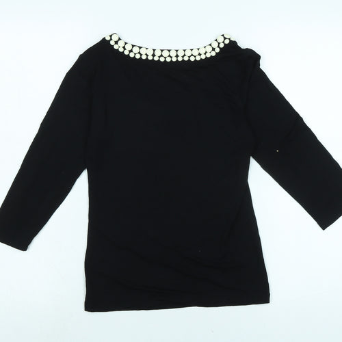LK Bennet Womens Black Viscose Jersey T-Shirt Size XS Scoop Neck