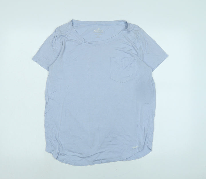 Hollister Womens Blue Cotton Basic T-Shirt Size M Scoop Neck