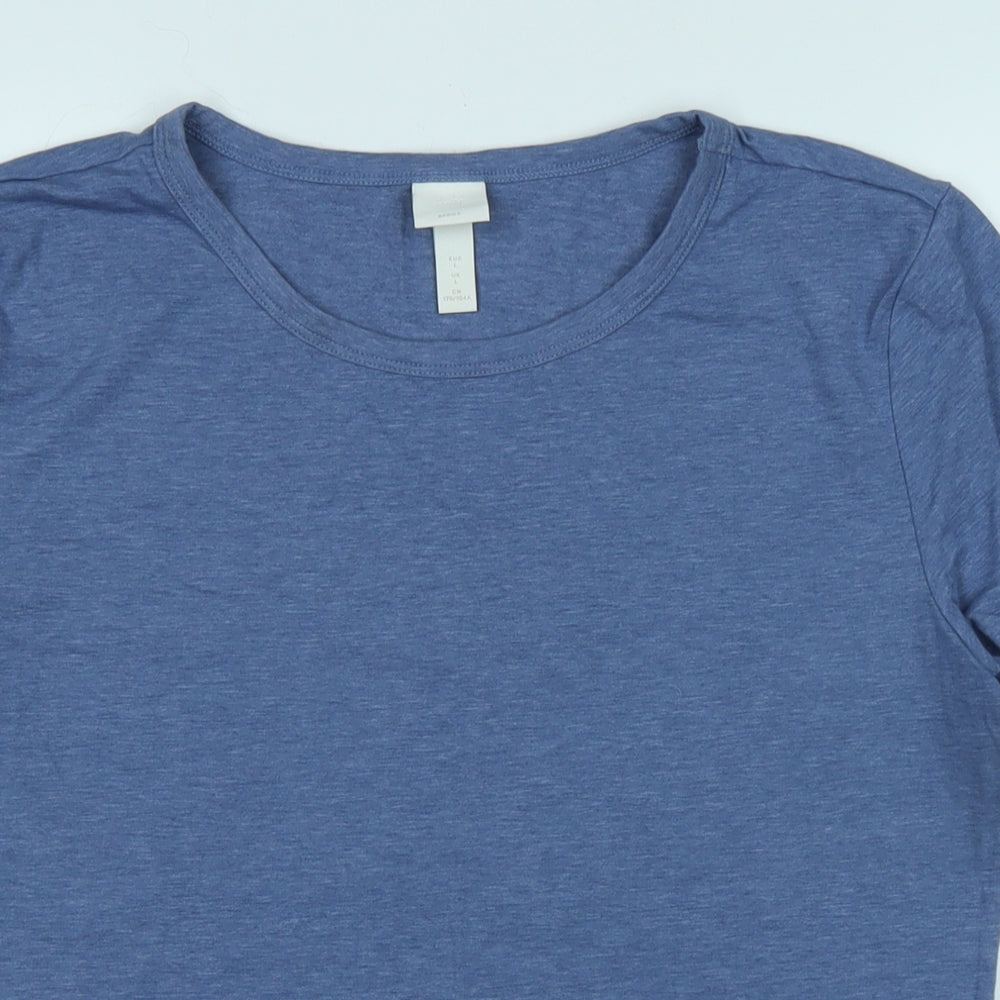 H&M Womens Blue Cotton Basic T-Shirt Size L Boat Neck