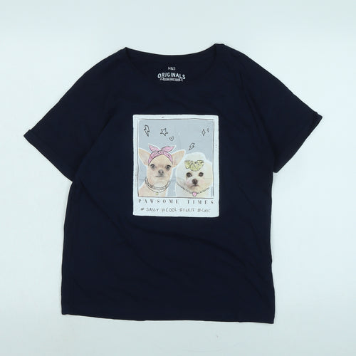 Marks and Spencer Womens Blue Cotton Basic T-Shirt Size 12 Crew Neck