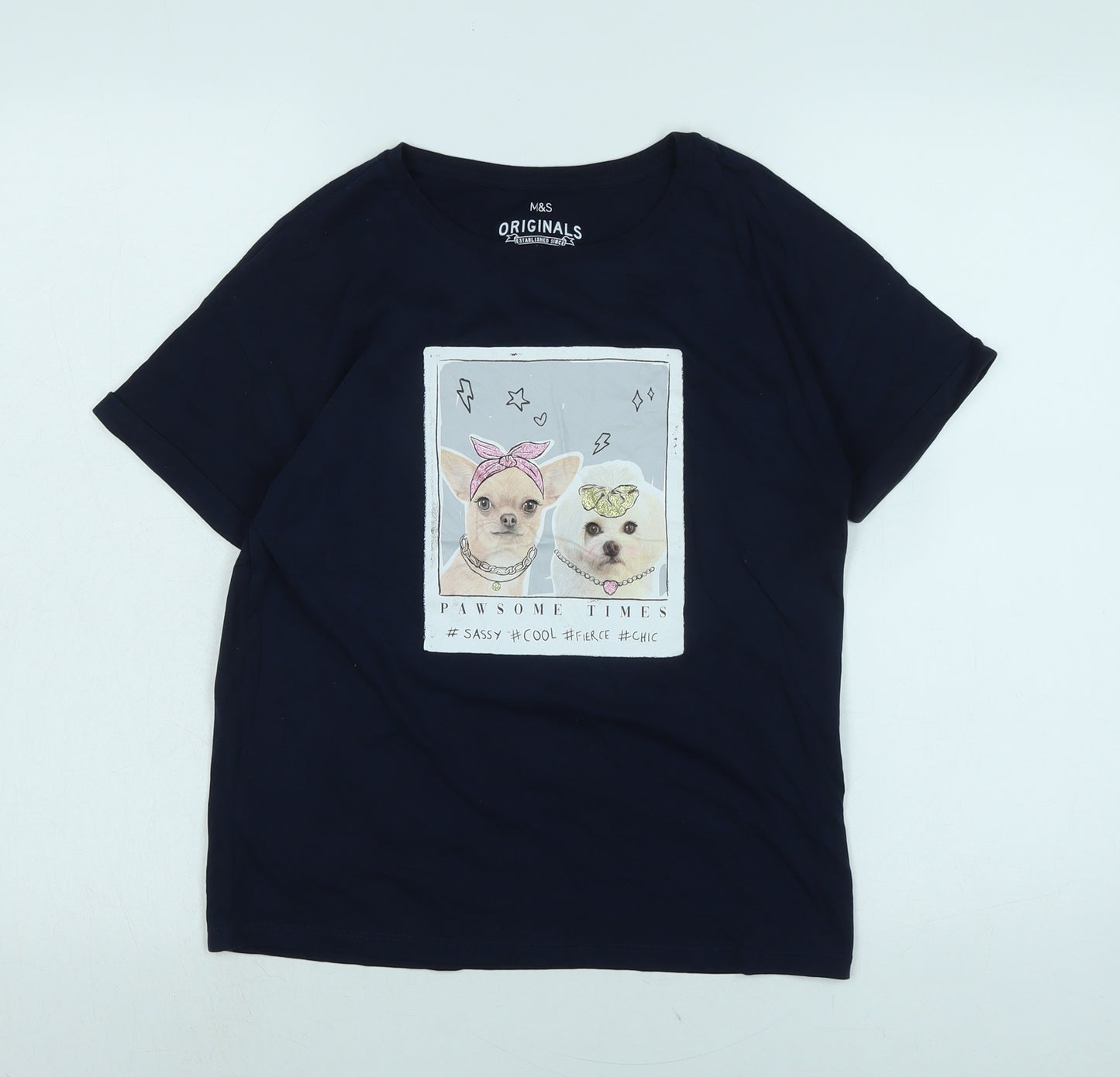 Marks and Spencer Womens Blue Cotton Basic T-Shirt Size 12 Crew Neck