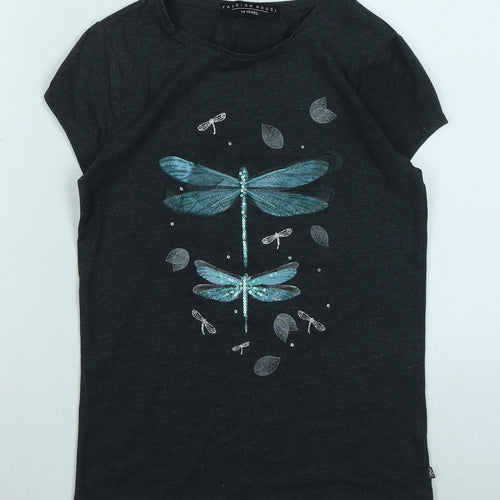 Fashion House Girls Blue Cotton Basic T-Shirt Size 14 Years Crew Neck