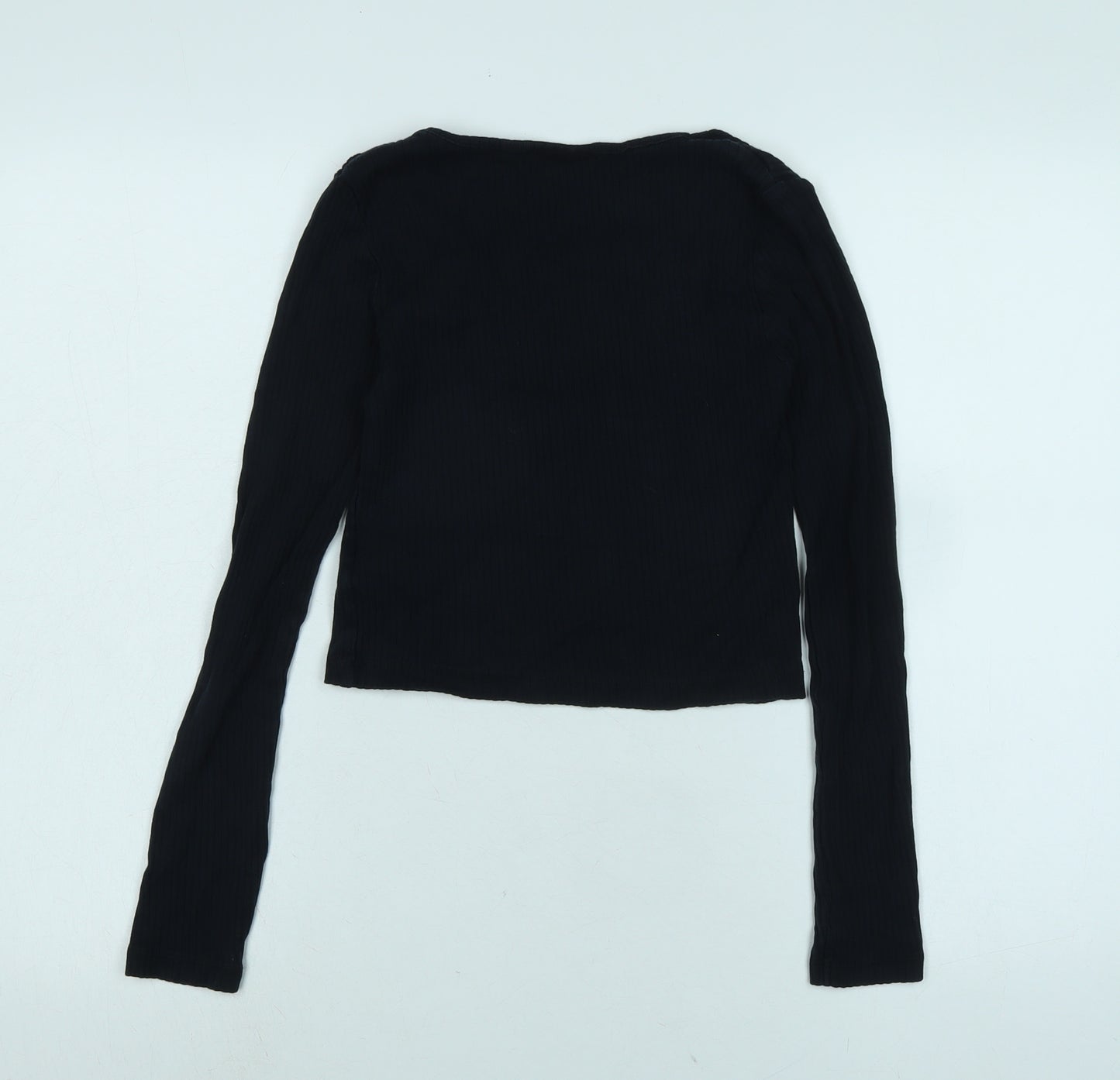 Topshop Womens Blue Cotton Blend Basic T-Shirt Size 8 V-Neck