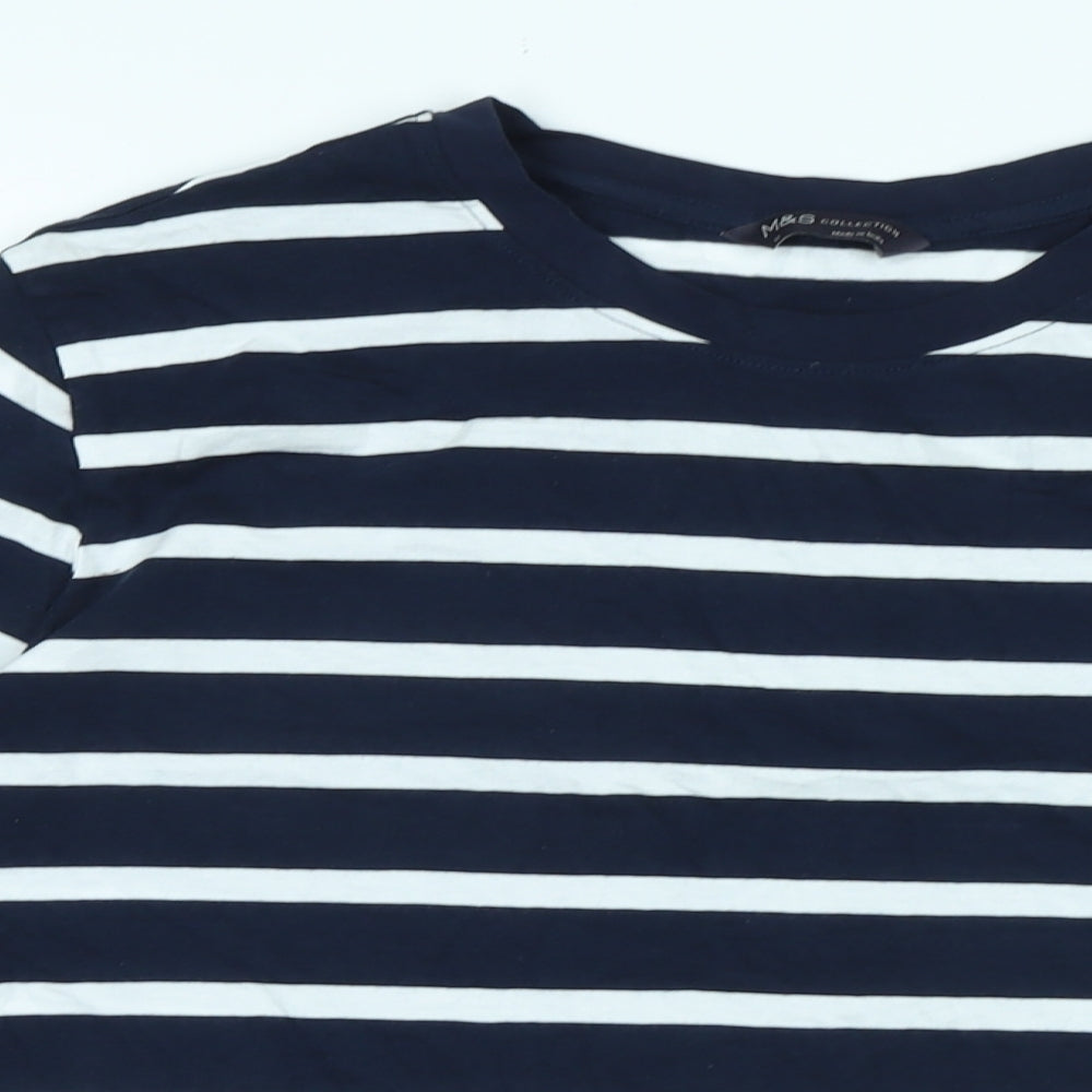 Marks and Spencer Womens Blue Cotton Basic T-Shirt Size 16 Crew Neck