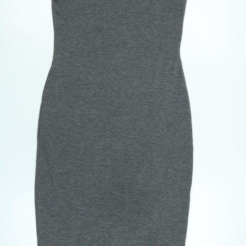 Boohoo Womens Grey Cotton Bodycon Size 10 Mock Neck