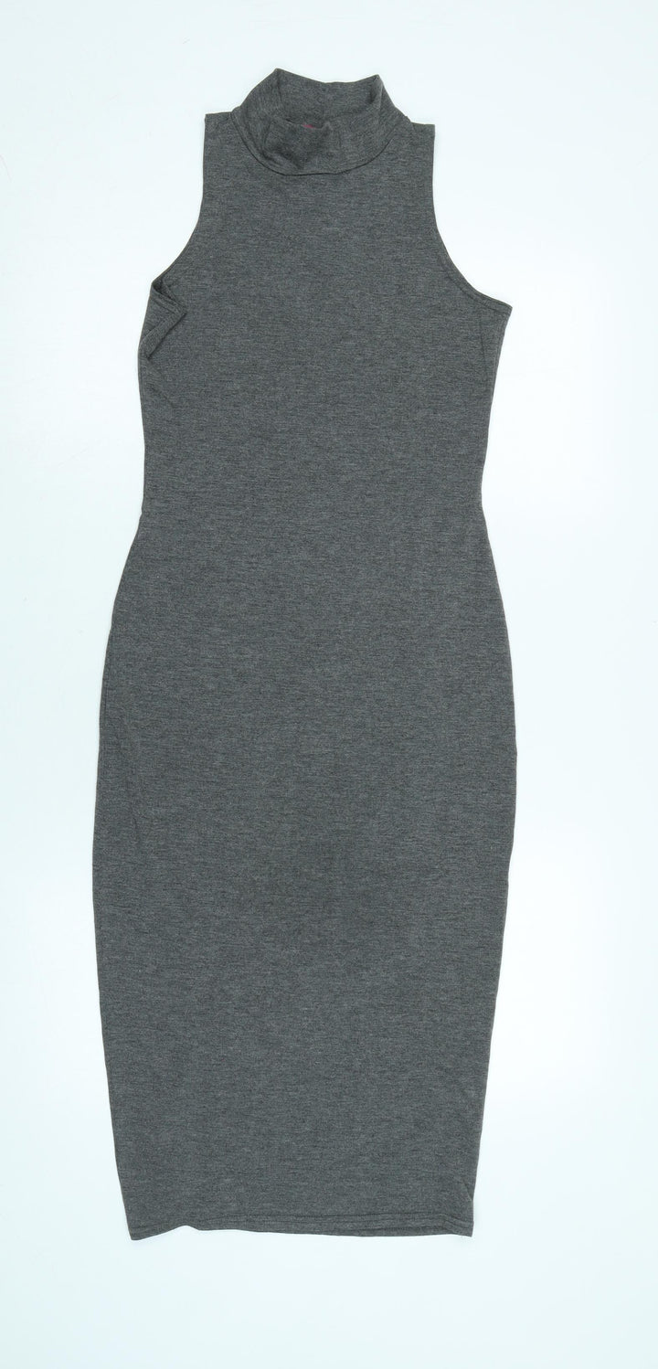 Boohoo Womens Grey Cotton Bodycon Size 10 Mock Neck