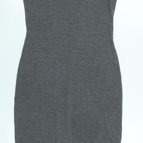 Boohoo Womens Grey Cotton Bodycon Size 10 Mock Neck