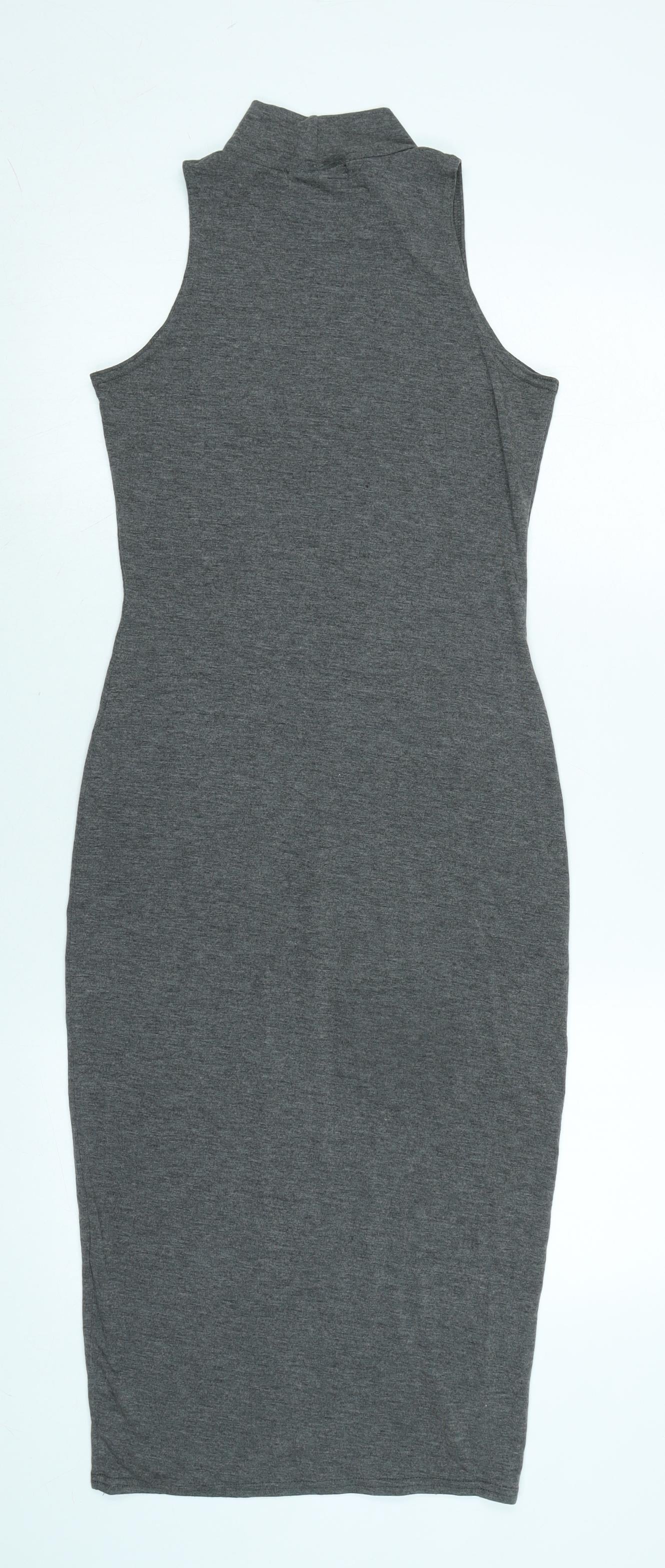 Boohoo Womens Grey Cotton Bodycon Size 10 Mock Neck