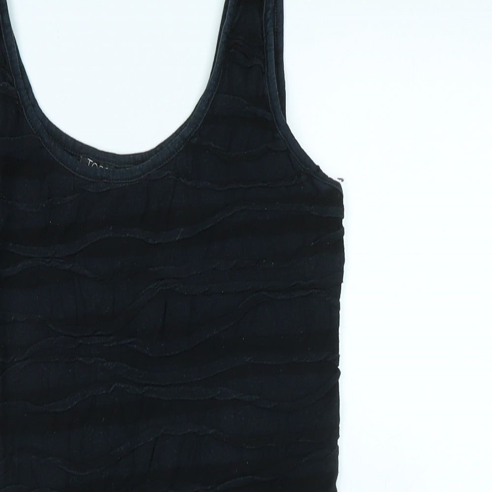 Topshop Womens Black Cotton Basic Tank Size 12 Scoop Neck