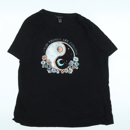 New Look Womens Black Cotton Basic T-Shirt Size 16 Crew Neck
