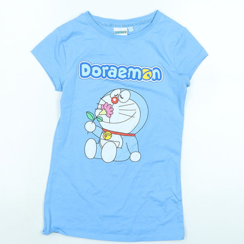 Doraemon Girls Blue Cotton Basic T-Shirt Size XS Crew Neck