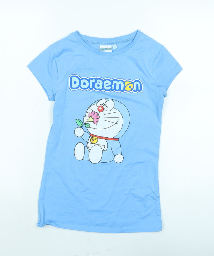 Doraemon Girls Blue Cotton Basic T-Shirt Size XS Crew Neck