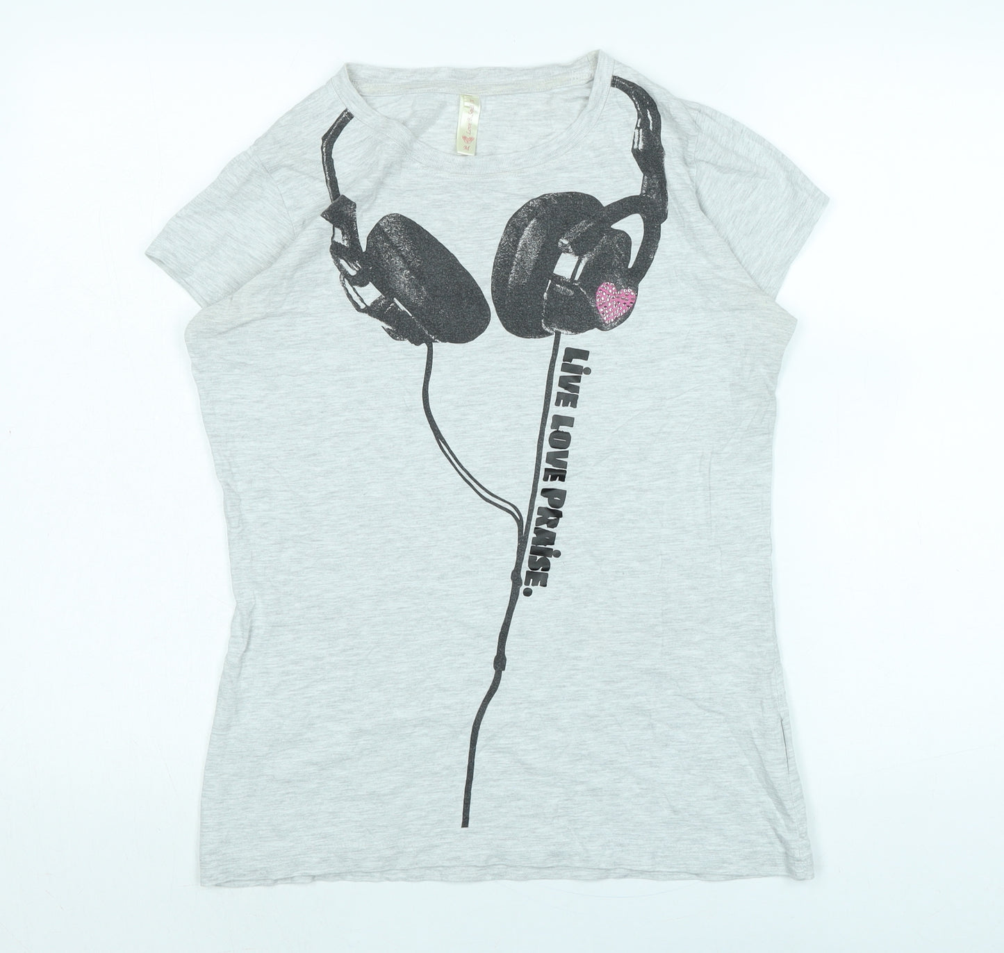 Love B Soul Womens Grey Cotton Basic Polo Size M Crew Neck