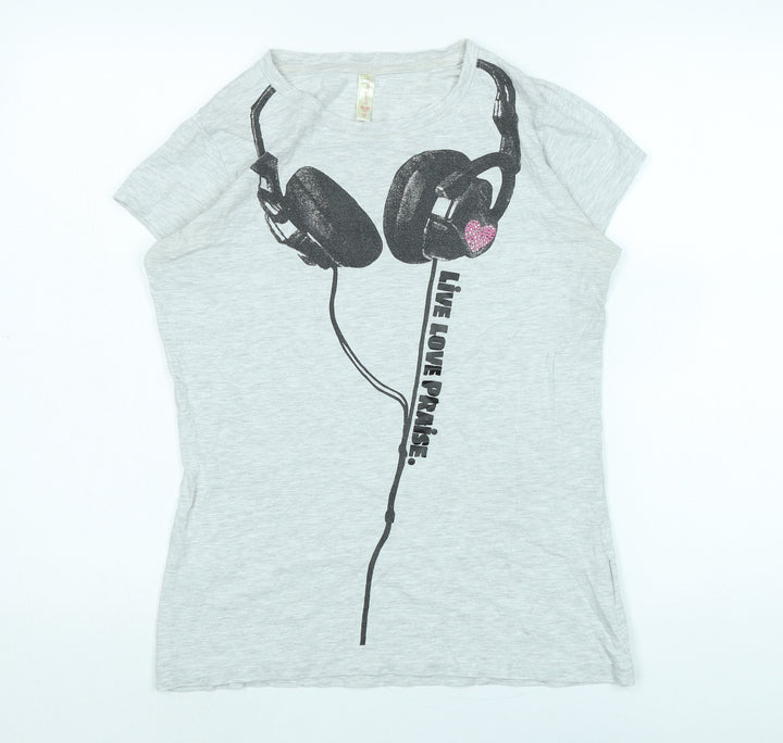 Love B Soul Womens Grey Cotton Basic Polo Size M Crew Neck