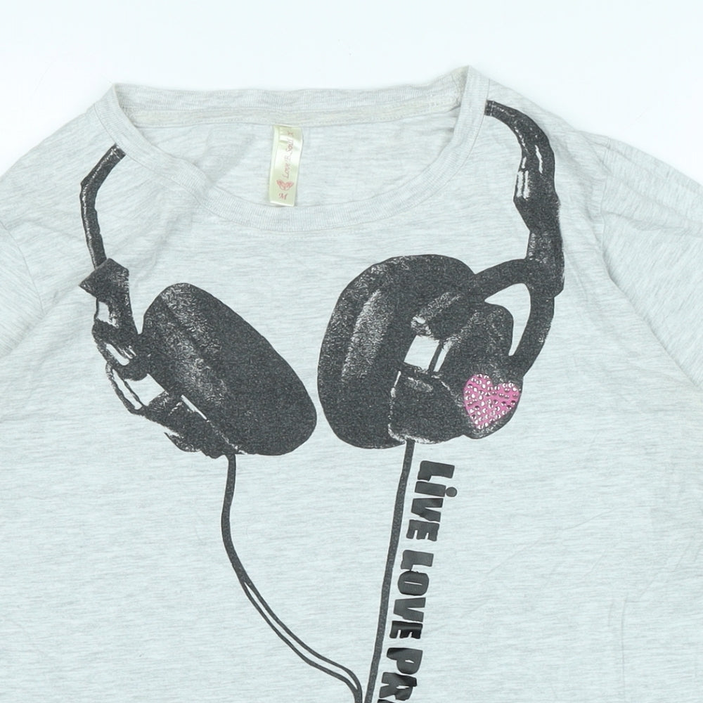 Love B Soul Womens Grey Cotton Basic Polo Size M Crew Neck