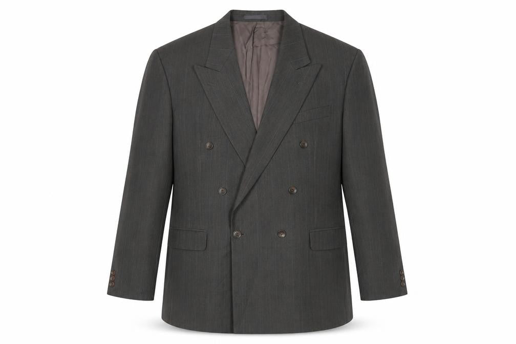 Front view of St Michael men’s green striped polyamide jacket suit jacket, size 46, regular