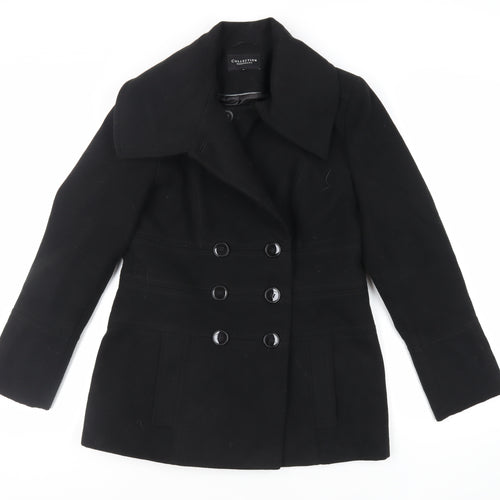 Debenhams Womens Black Pea Coat Coat Size 14 Button