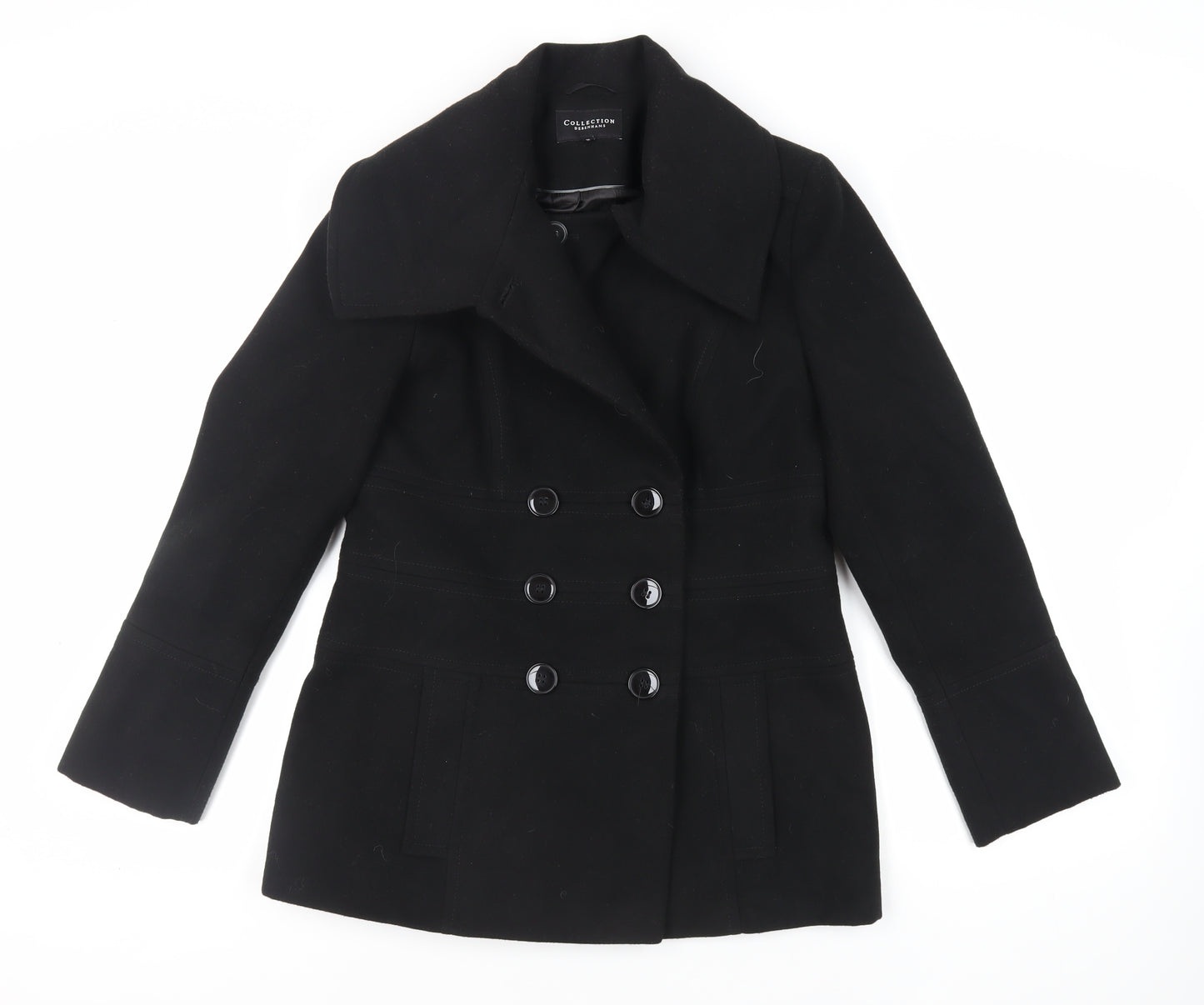 Debenhams Womens Black Pea Coat Coat Size 14 Button