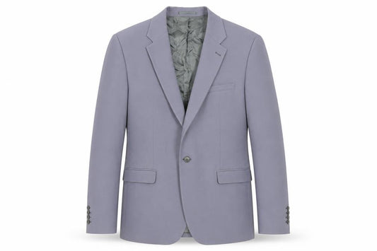 Front view of River Island men’s blue polyester jacket suit jacket, size 44, regular