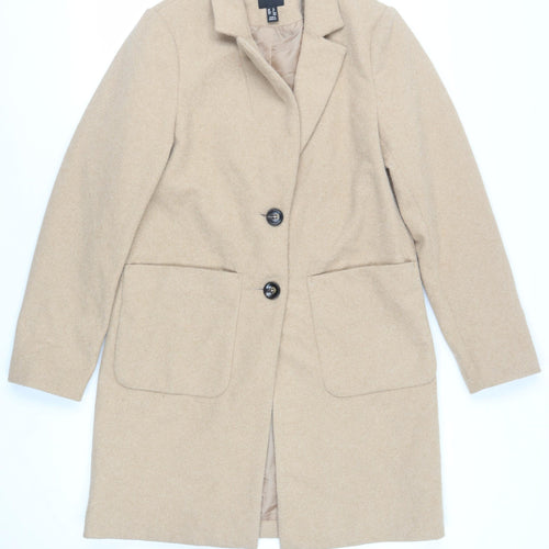 New Look Womens Beige Overcoat Coat Size 12 Button