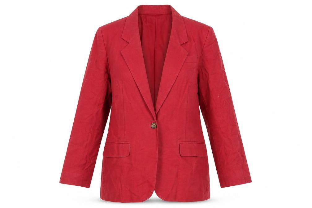 Front view of Lands' End women’s red jacket blazer, size UK 14, button