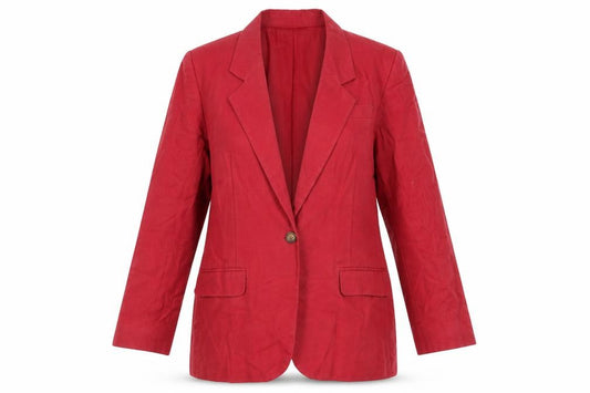Front view of Lands' End women’s red jacket blazer, size UK 14, button
