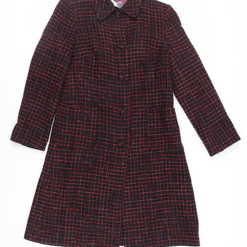 J.Taylor Womens Black Check Overcoat Coat Size 14 Button