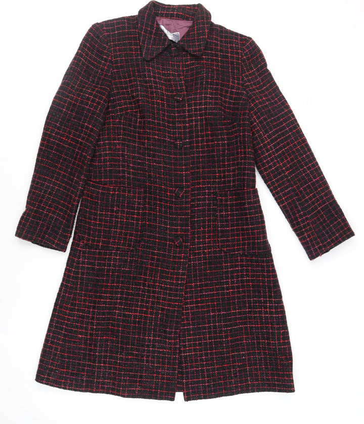 J.Taylor Womens Black Check Overcoat Coat Size 14 Button